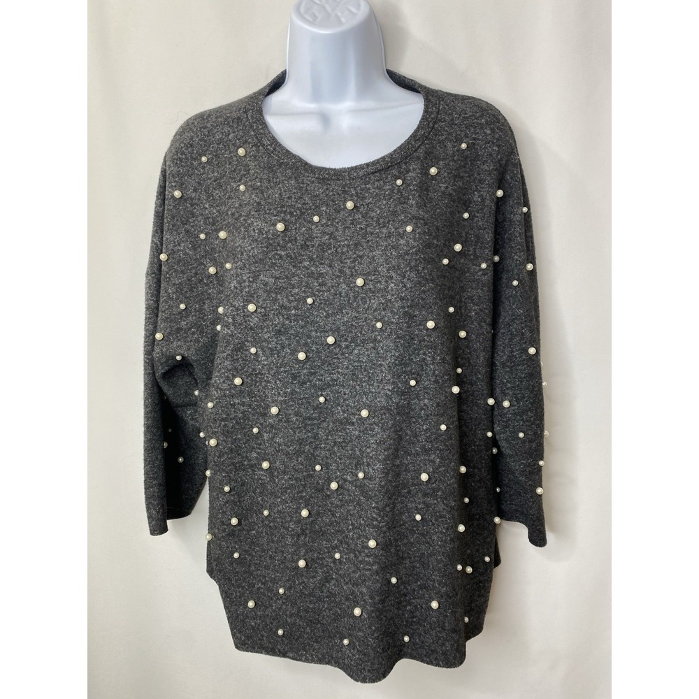 ZARA Womens Pearl Stud Buttery Soft  Sweater Size Medium Coquette Ethereal Glam